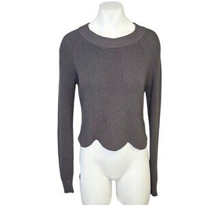 Aritzia Wilfred Sardou Scallop Hem Knit Stretch Sweater, Grey, Long Sleeve, XS